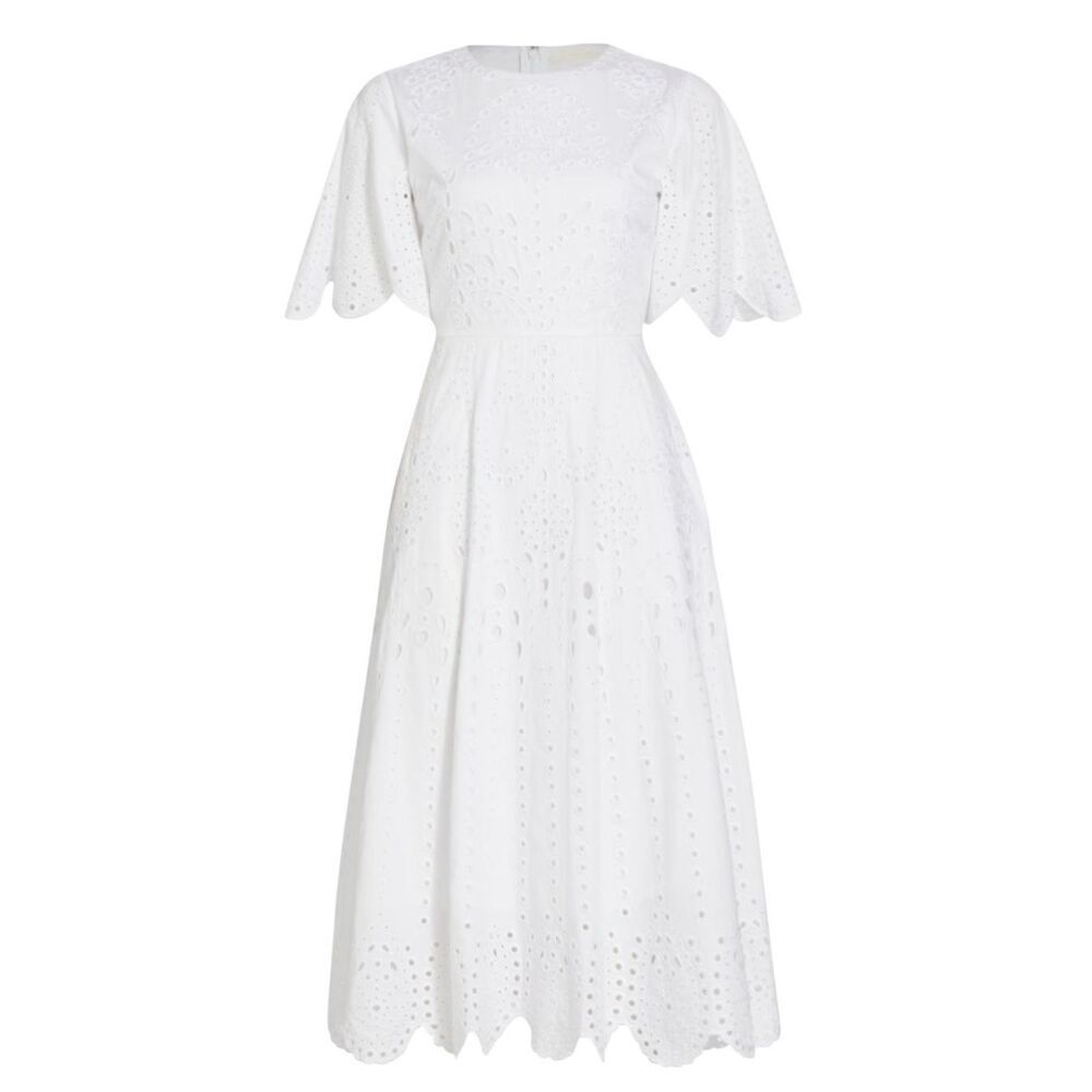 JASON WU Cotton Embroidered Eyelet Lace Midi Dress in White NWT Size 12